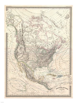 Framed 1857 Dufour Map of North America Print
