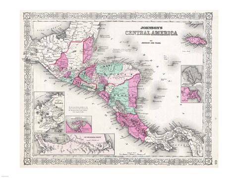 Framed 1866 Johnson Map of Central America Print