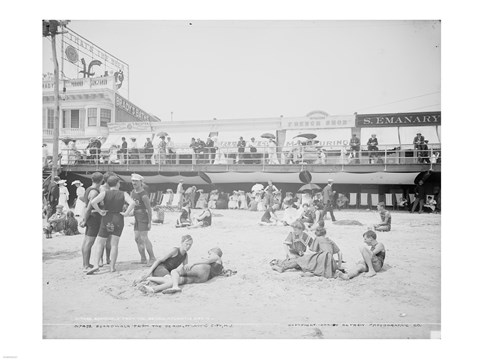 Framed Boardwalk from the beach, Atlantic City, NJ Print