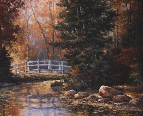 Framed Foot Bridge in the Woods Print