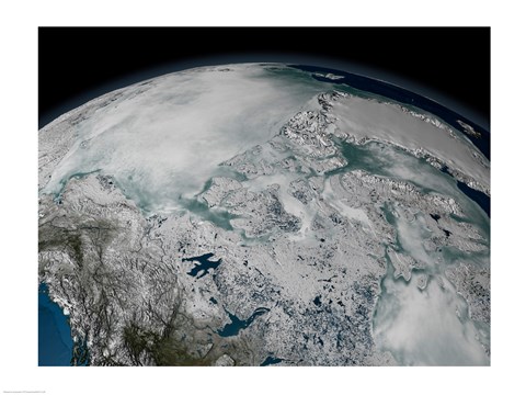 Framed Satellite view of sea ice above North America on April 26, 2006 Print