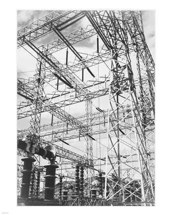 Framed Photograph Looking Up at Wires of the Boulder Dam Power Units, 1941 Print