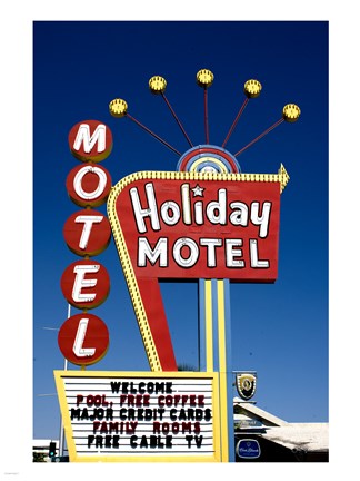 Framed Holiday Motel Sign, Las Vegas, Nevada Print
