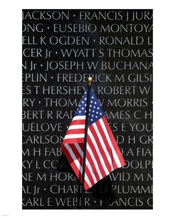 Framed American flag at Vietnam Veterans Memorial Print