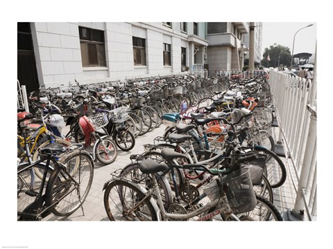 Framed Bicycles parked outside a building, Beijing, China Print