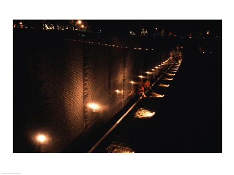 Framed Memorial wall lit up at night, Vietnam Veterans Memorial Wall, Vietnam Veterans Memorial, Washington DC, USA Print