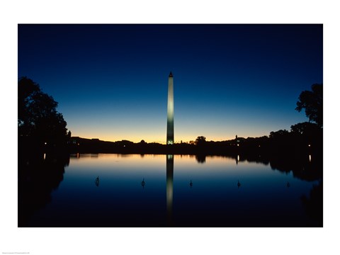Framed Reflection of an obelisk on water, Washington Monument, Washington DC, USA Print