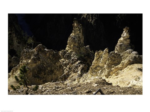 Framed Rock formations at a canyon, Grand Canyon of the Yellowstone, Yellowstone River, Yellowstone National Park, Wyoming, USA Print
