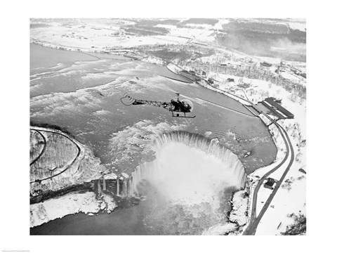 Framed Niagara Falls, Bell helicopter flying Print