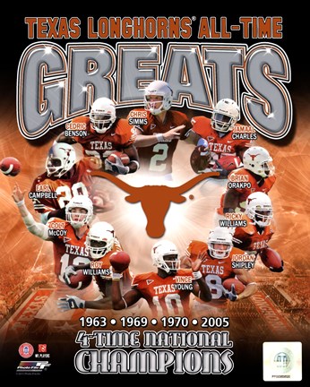 Framed University of Texas Longhornss All Time Greats Composite Print