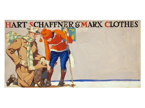 Framed Man kneeling beside woman on skis Print