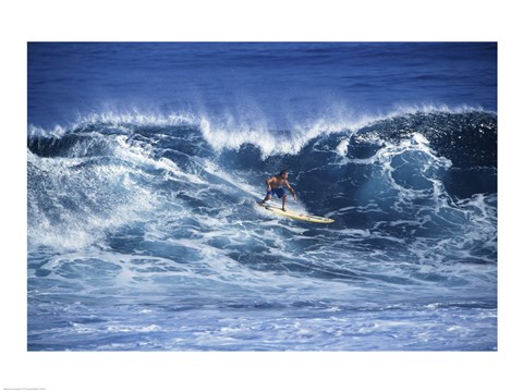 Framed Man Surfing off of the Coast of Hawaii Print