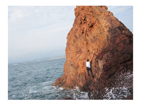 Framed Deep Water Solo on a small rock at Point de l&#39;Aiguille Print