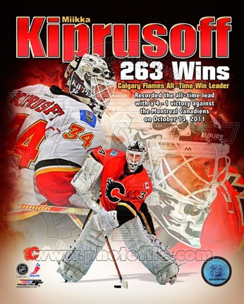 Framed Miikka Kiprusoff Calgary Flames All-Time Wins Leader Composite Print