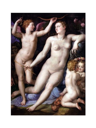 Framed Angelo Bronzino - Venus, Cupid and Envy Print