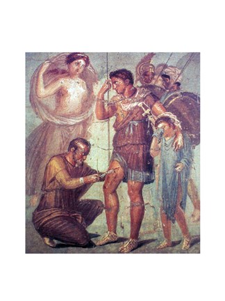 Framed doctor Japyx heals Aeneas, sided by aphrodite mural from Pompeii Print