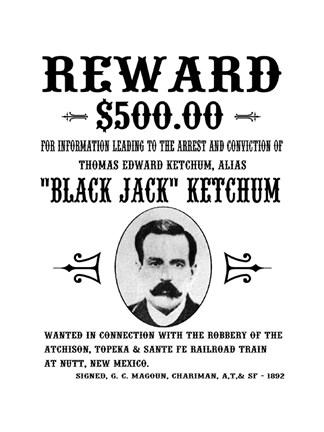 Framed Black Jack Ketchum Wanted Poster Print
