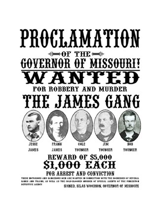 Framed James Gang Wanted Poster Print