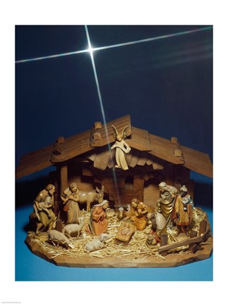 Framed Close-up of figurines depicting a nativity scene Print