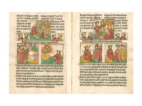Framed Spread from the Biblia Pauperum printed by Albrecht Pfister Print
