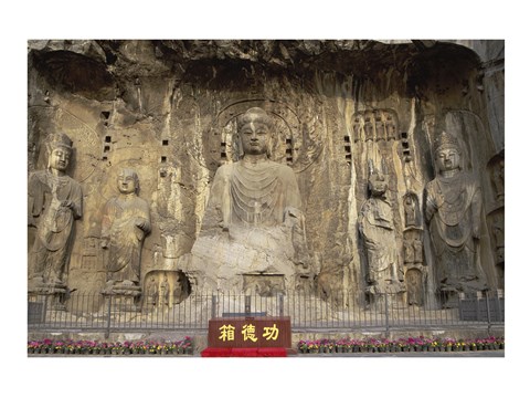 Framed Buddha Statue in a Cave, Longmen Caves, Luoyang, China Print