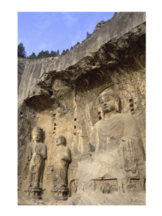 Framed Buddha Statue Carved on a wall, Longmen Caves, Luoyang, China Print