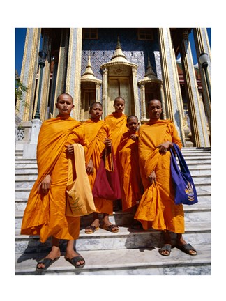 Framed Group of monks, Wat Phra Kaeo Temple of the Emerald Buddha, Bangkok, Thailand Print