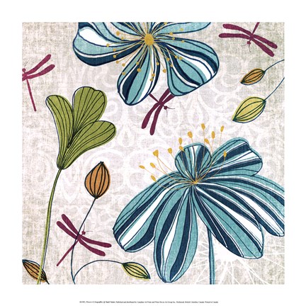 Framed Flowers &amp; Dragonflies Print