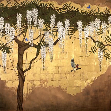 Framed Wisteria with House Finch Print