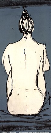 Framed Nude Sketch On Blue II Print