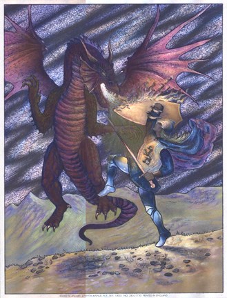 Framed Dragon and Blue Knight Print