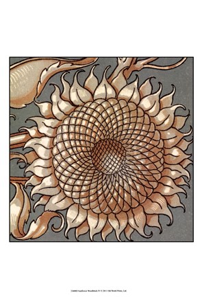 Framed Sunflower Woodblock IV Print