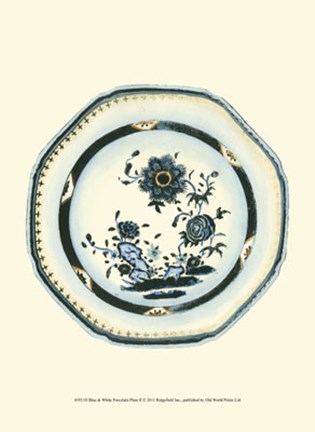 Framed Blue &amp; White Porcelain Plate II Print