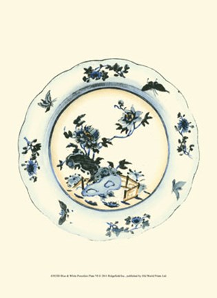 Framed Blue &amp; White Porcelain Plate VI Print