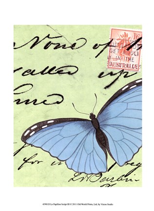 Framed Le Papillon Script III Print