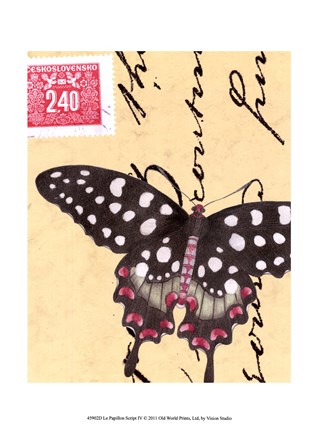 Framed Le Papillon Script IV Print