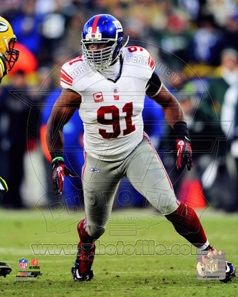 Framed Justin Tuck NFC Divisional Playoff Game Action Print