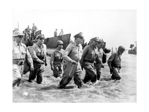 Framed Gen. Douglas MacArthur Wades Ashore During Initial Landings at Leyte, Philippine Islands Print