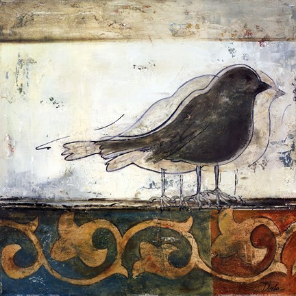Framed birds on damask II Print