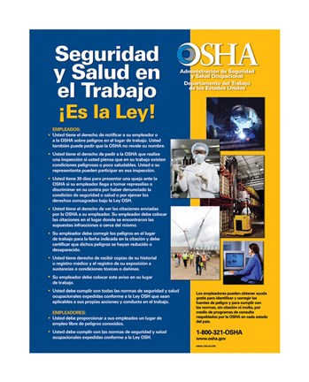 Framed OSHA Job Safety and Health Spanish Version 2012 Print