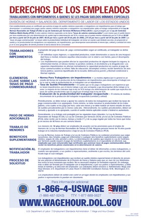 Framed Employee Rights for Workers with Disabilities Minimum Wage Spanish Version 2012 Print