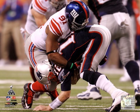 Framed Justin Tuck Super Bowl XLVI Action Print