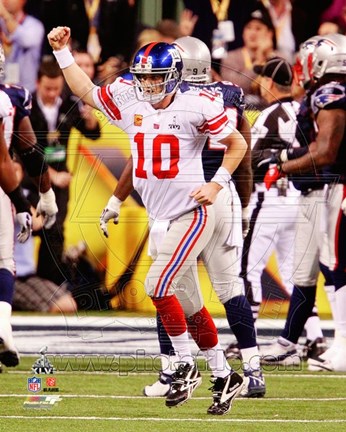 Framed Eli Manning Celebrates his Touchdown Pass Super Bowl XLVI Print