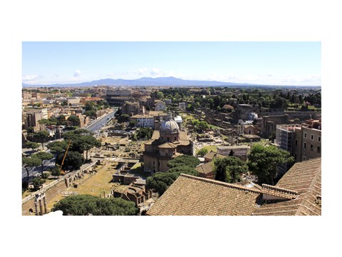 Framed View of Monument to Vittorio Emanuele II to Forum Romanum and Colosseum, Rome, Italy Print