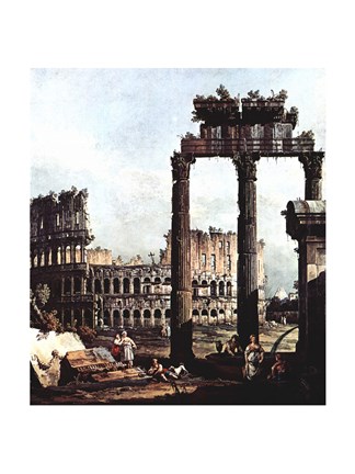 Framed Colosseum and the ruins of the Temple of Castor et Pollux Print