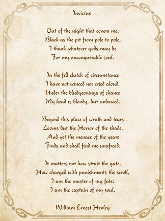 Invictus Poem by WilliamMotivational Poster Print Picture or Framed Wall Art 