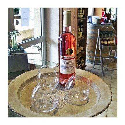Framed Taster Glass Around a Bottle of Ventoux Rose Print