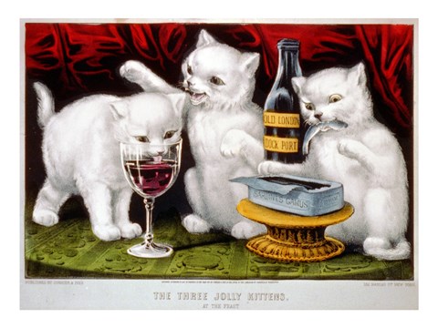 Framed Three Jolly Kittens: At The Feast Print