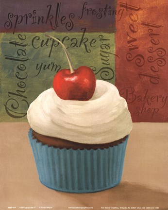 Framed Cherry Cupcakes I Print