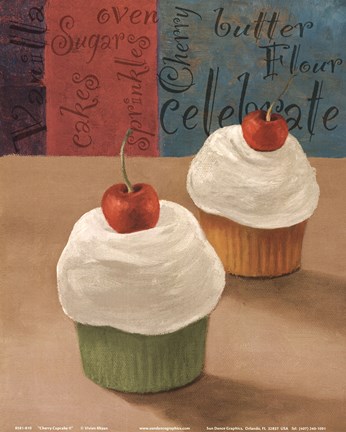 Framed Cherry Cupcakes II Print